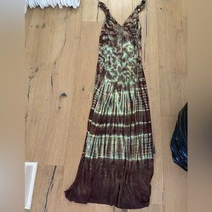 Buffalo David Bitton Brown and Green Pleated Maxi Sundress